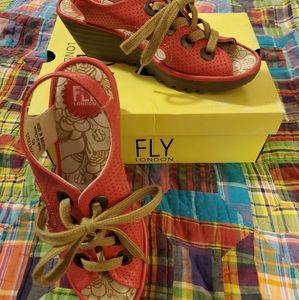 Fly London pink lace-up wedges Eur 40 US 9 9.5